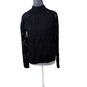 Rag & Bone Womens Black Lace Sleeve Pullover Sweater Size S